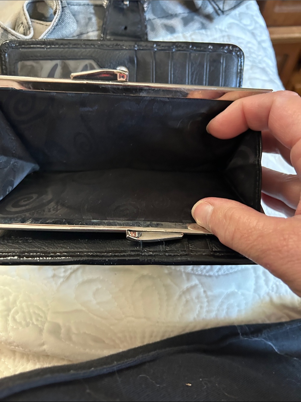 Brighton Black Quilted Patent Leather Wallet with Decorative Silver-Tone Buckle - Picture 5 of 5